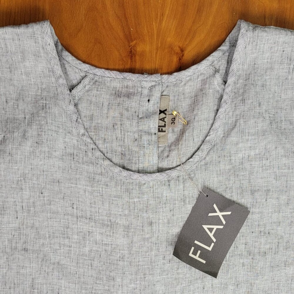 Flax Women's Grey Linen Short Sleeve Button Back Shirt - Size 24-26 - Picture 4 of 7